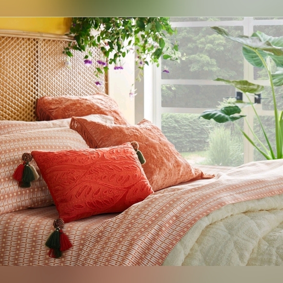 Oblong Embroidered Leaf Pattern Accent Pillow Rust - Picture 9 of 9